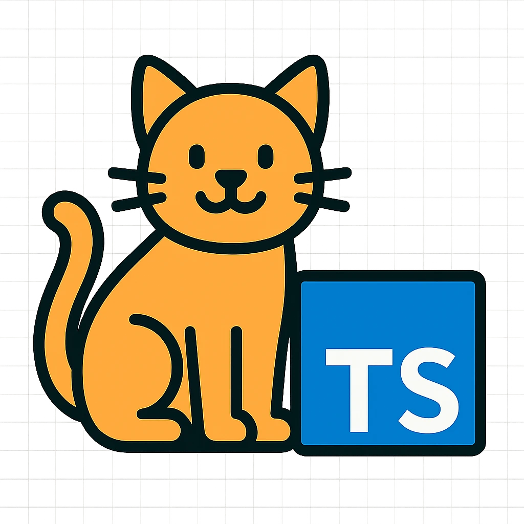 cat icon with TypeScript logo elements, minimal, flat, tech-inspired emoji
