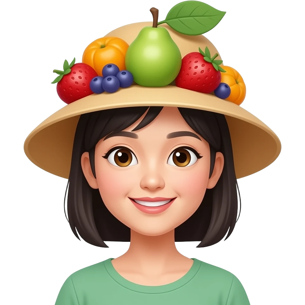 chinese woman wearing Fruit Hat emoji