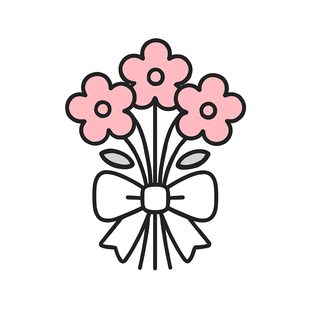 a bunch of pink flowers with a large white bow, cute and simple emoji