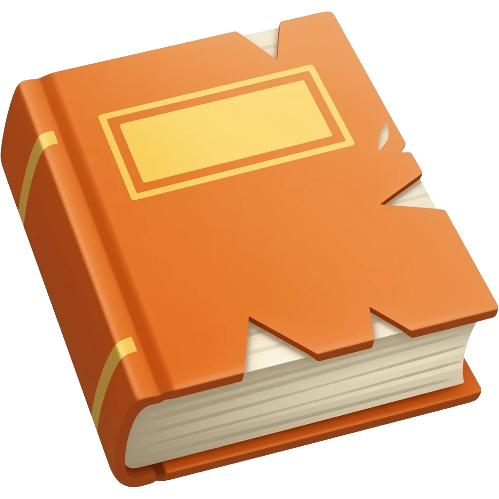 Tattered paperback book with orange cover emoji