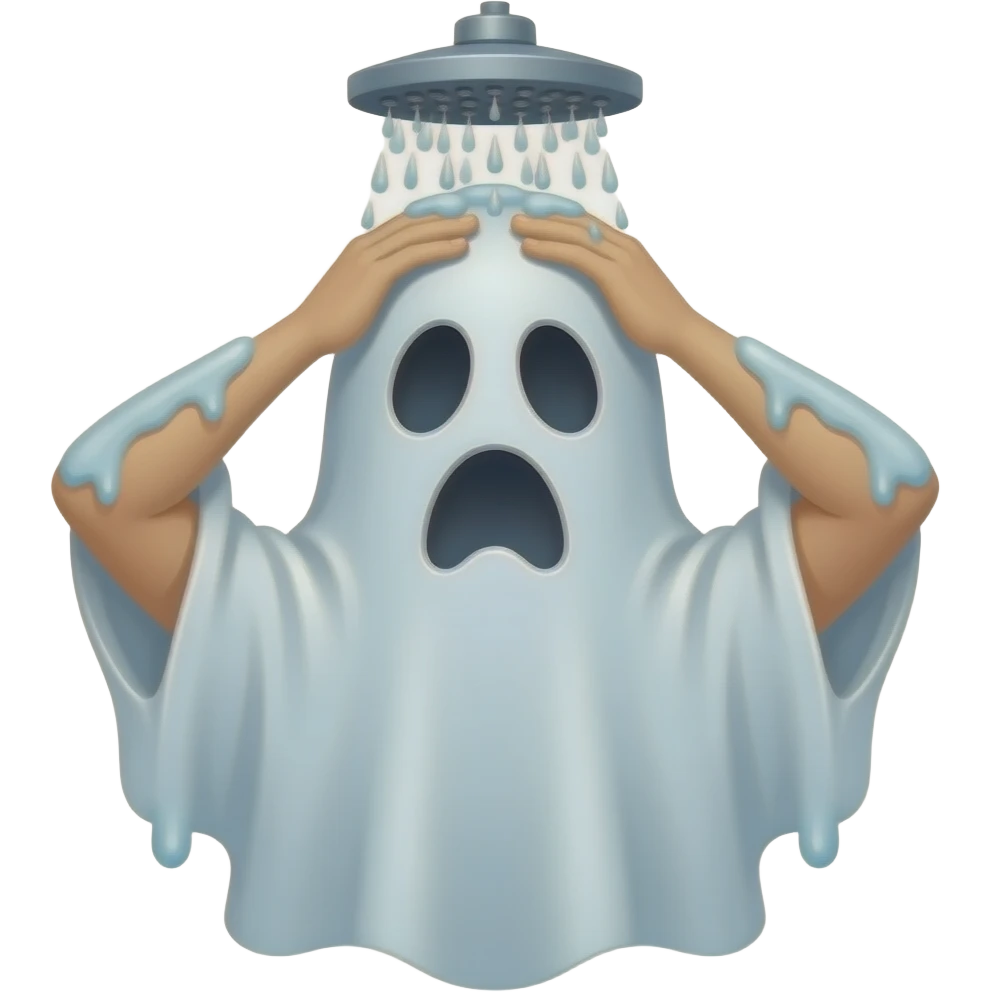 Un homme fantôme plein de poussière prend sa douche emoji