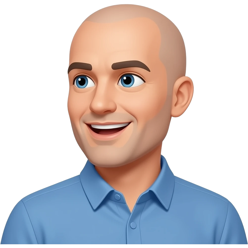 a bald man looking directly to the side, talking with an open mouth emoji