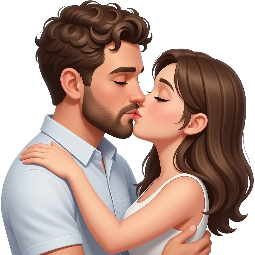 Realistic white man brown super short curly hair with beard kissing passionately and hugging realistic white girl brown hair emoji