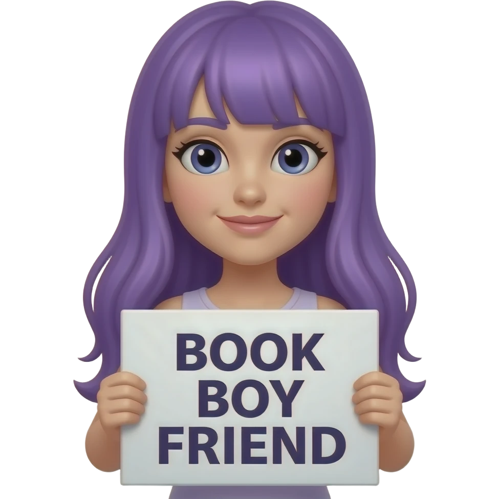 sexy girl with long purple hair holding a BOOKBOY FRIEND sign emoji