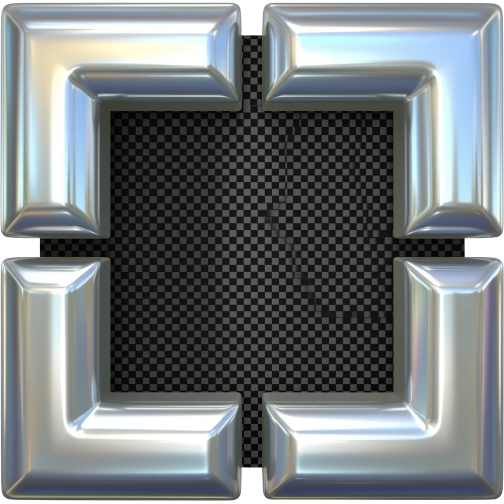 Single chrome 3D square bracket "[" with sharp 90 degree corners,  bold thick rectangular shape with horizontal serifs at top and bottom,  mirror polished metal, chromatic aberration, isolated,  pure black background, sticker style, 1:1 emoji