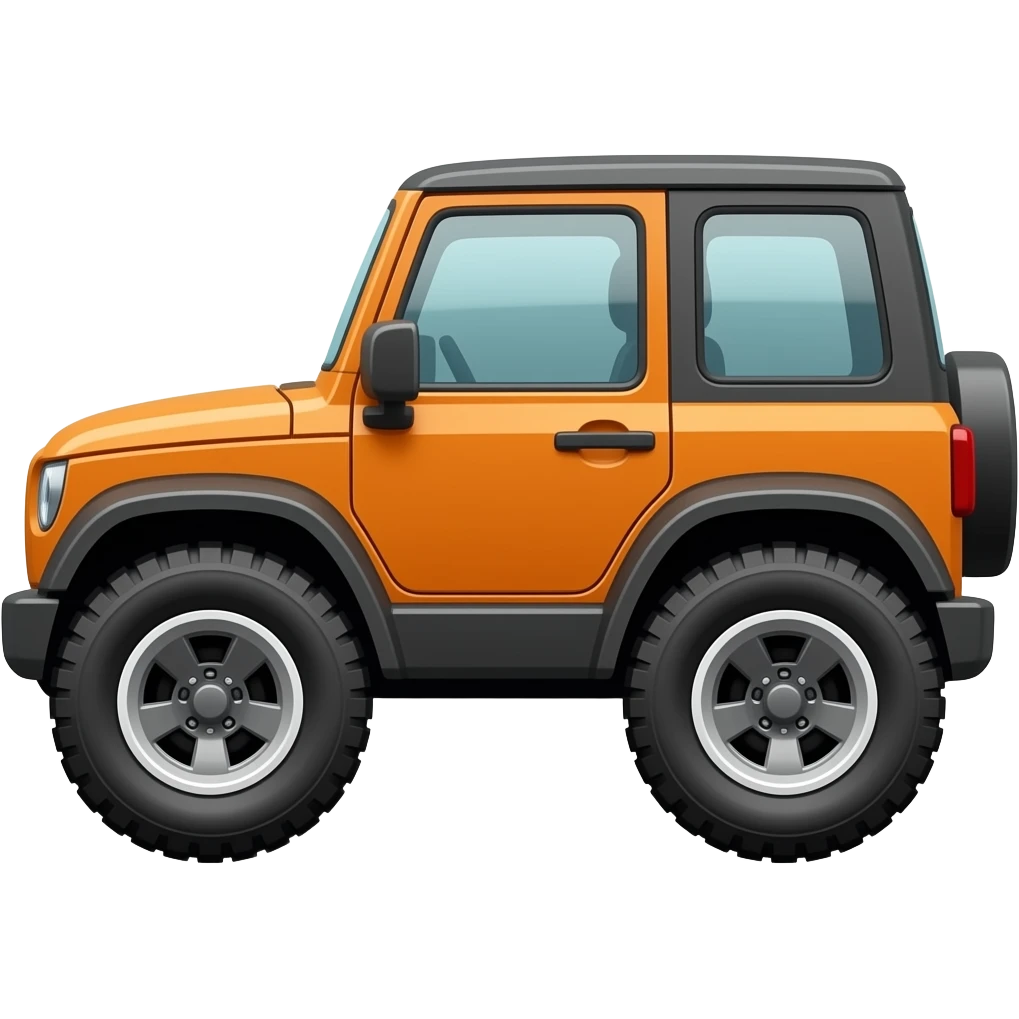 side view of an unlabeled orange off-roader, classic emoji style, left facing emoji
