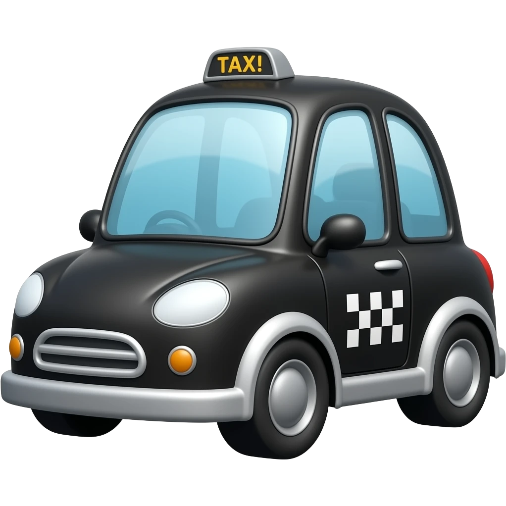 auto con forma de taxi pero el auto es de color negro y el letrero es de color morado las esquinas de abajo y lo demas en blanco emoji