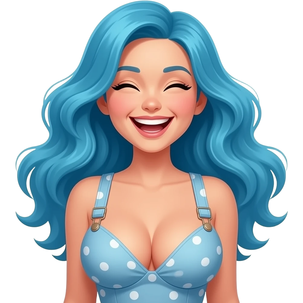 A girl with flowing blue hair and huge boobs laughing emoji