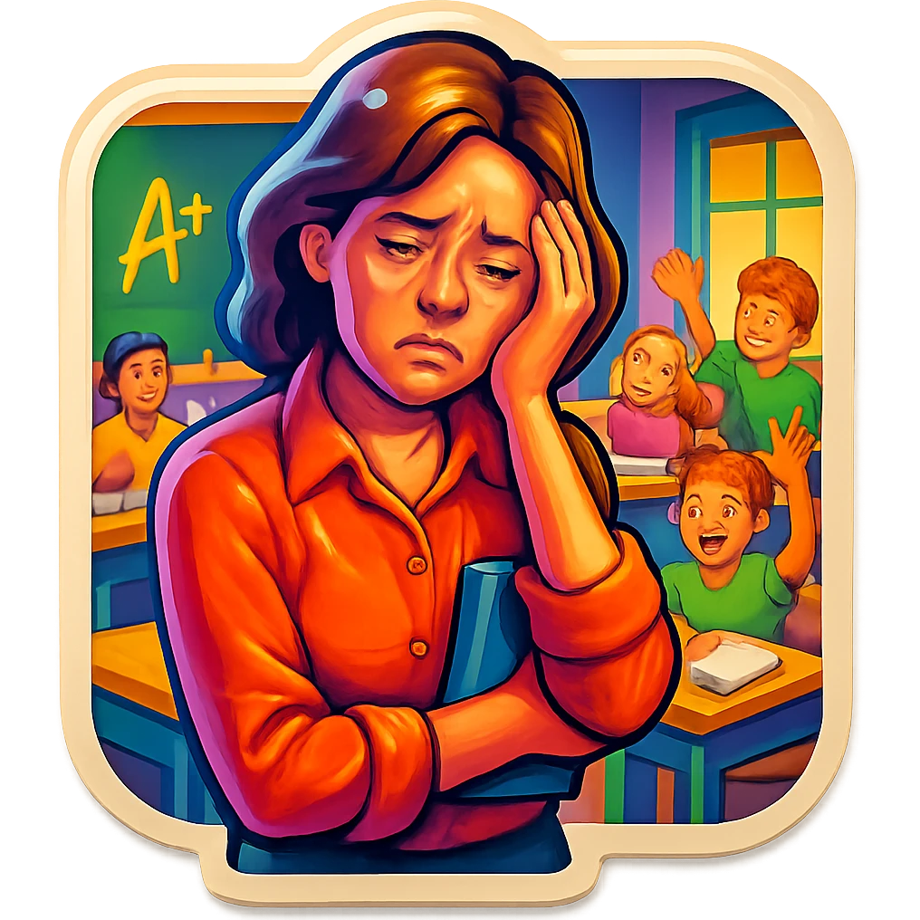 exhausted teacher in a bustling classroom emoji