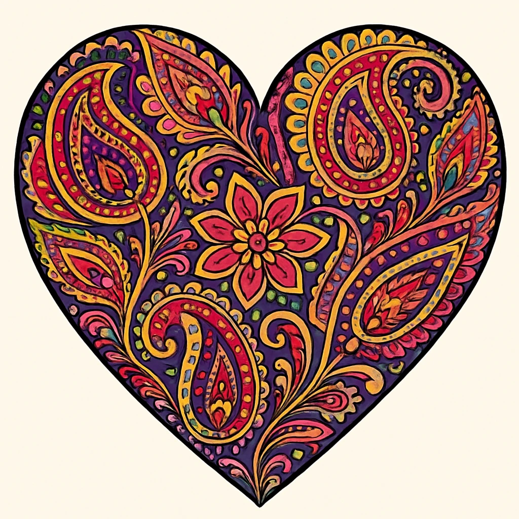 heart with a paisley pattern, digital illustration emoji