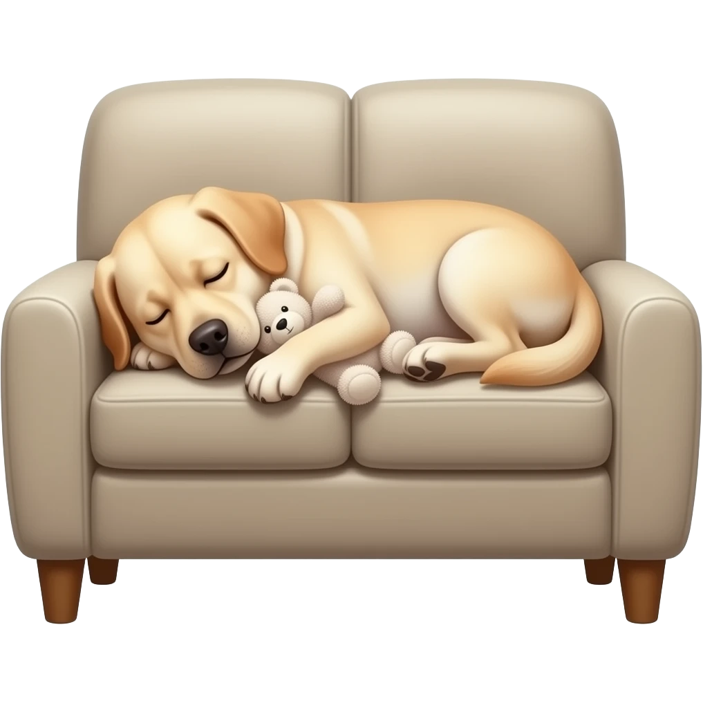 labrador sleeping with a furry toy on couch emoji