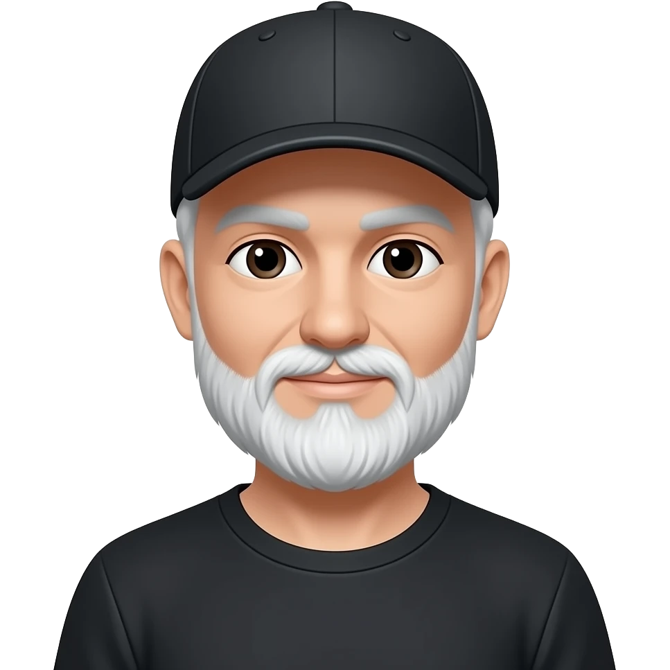 hair white beard baseball  hat on black tee emoji