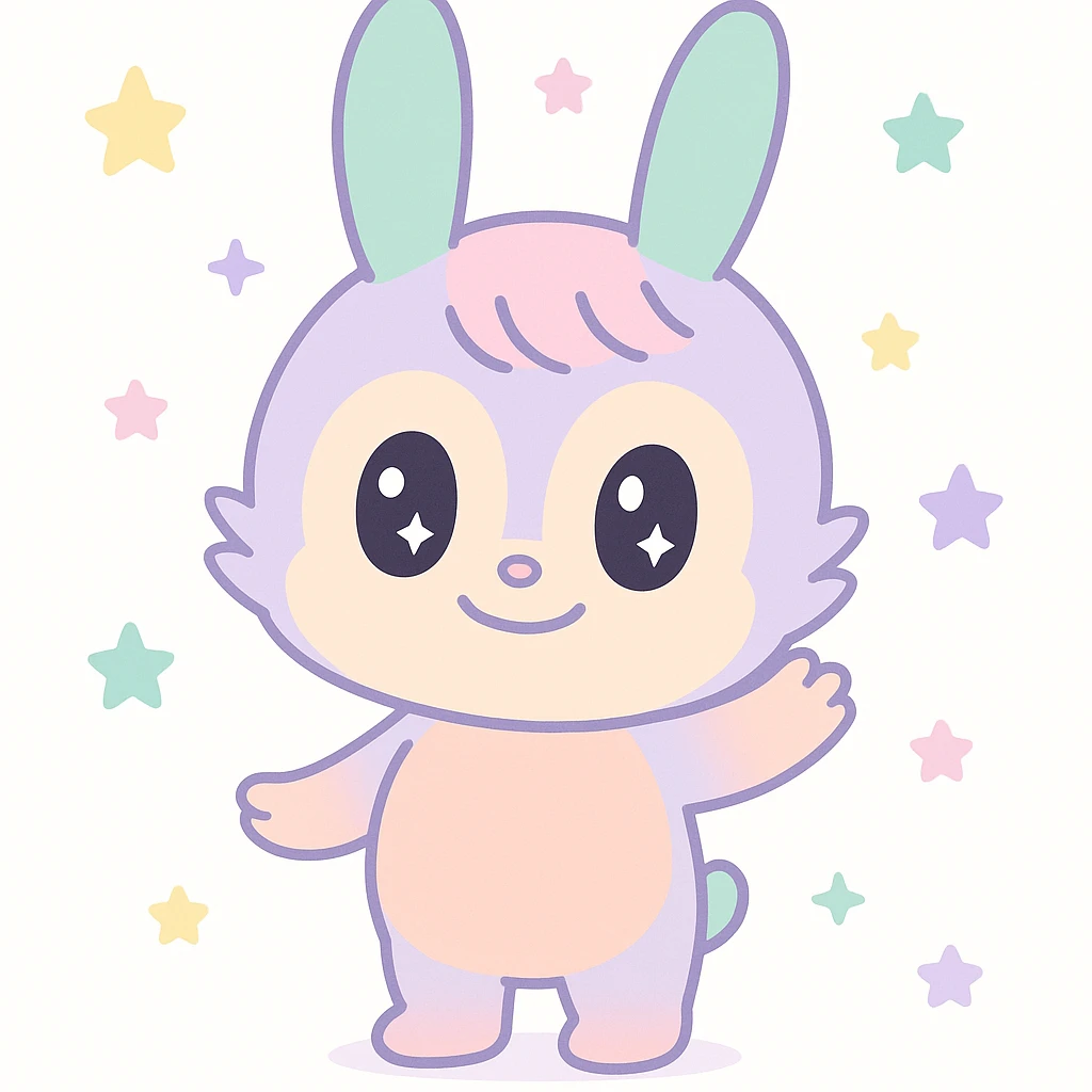 Labubu character, cute pose, white background, kawaii style emoji