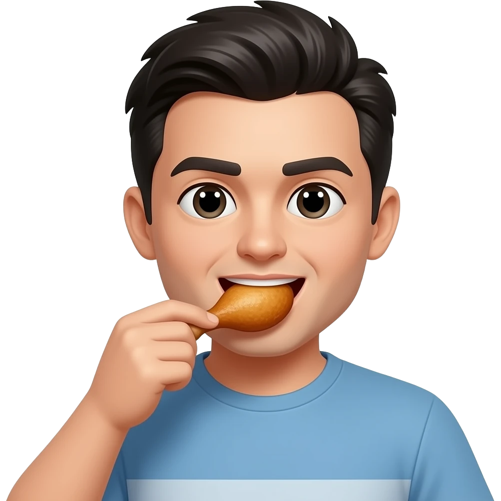 Hombre pelo Negro comiendo pollo emoji