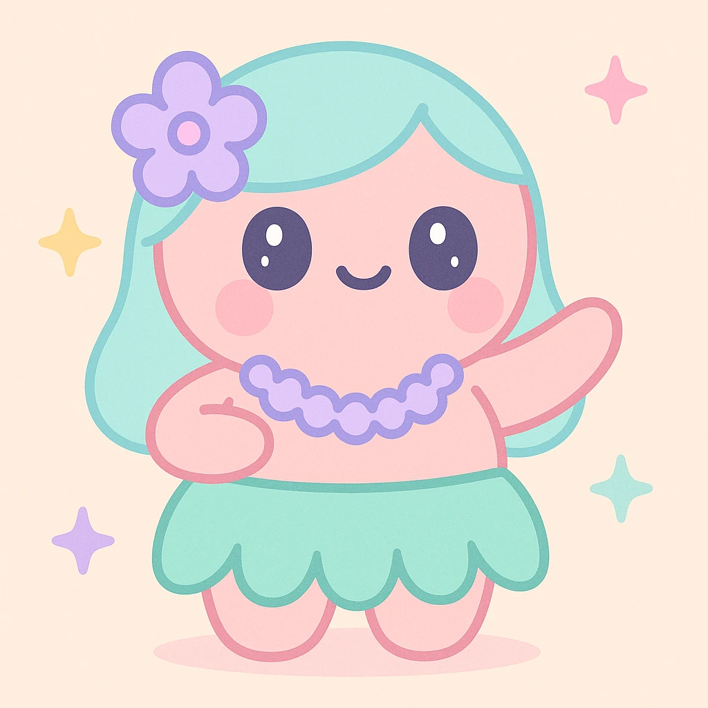 hula dancer, cute and round features emoji
