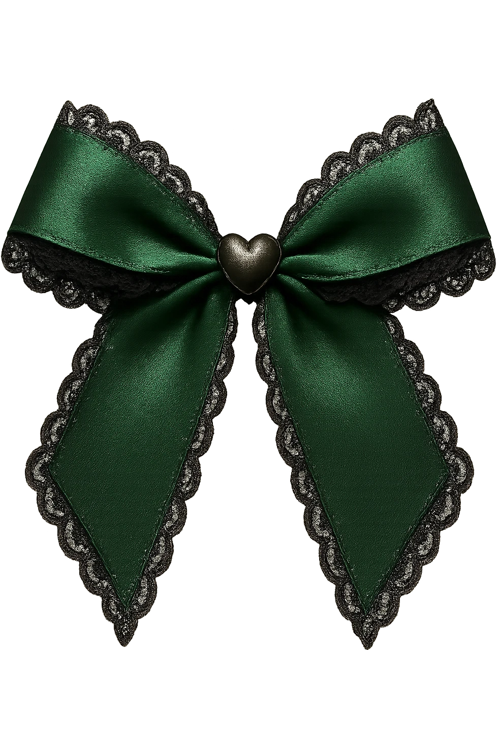 green gothic bow with black lace trim and heart charm, remove background emoji