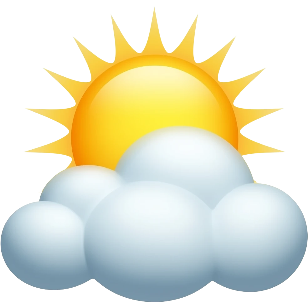 нарисуй солнце реалистичное с длинными лучами с облаком в 3d стиле emoji