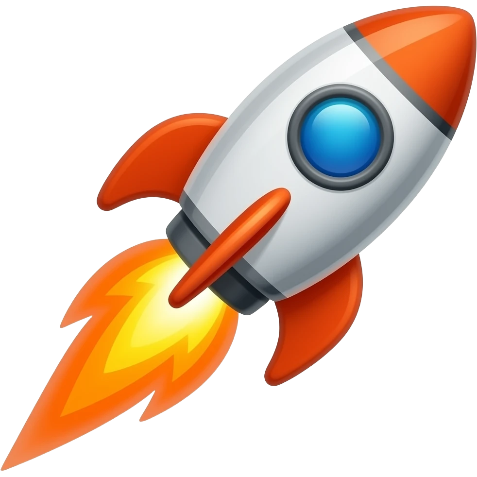 "Emoji of a speed icon: a rocket ship breaking the sound barrier, stylized fire trail, dynamic vector art, vibrant orange and yellow, flat iOS style, transparent background." emoji