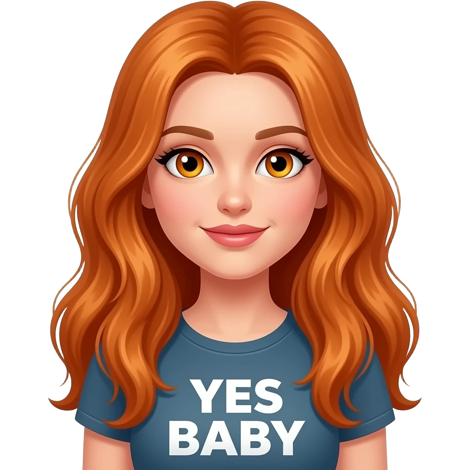 sexy girl with overlong ginger hair and ginger eyes a top with YES BABY written on it emoji