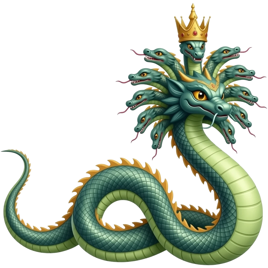 full body Shesha Naga emoji facing towords right side with gold crone with 8 heads emoji