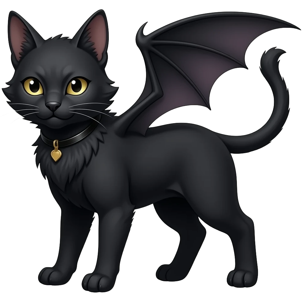 Dark Vampiric Black Lykoi-Caracal-Bat-Litten-Torracat-Noibat-Hybrid (Full body) emoji