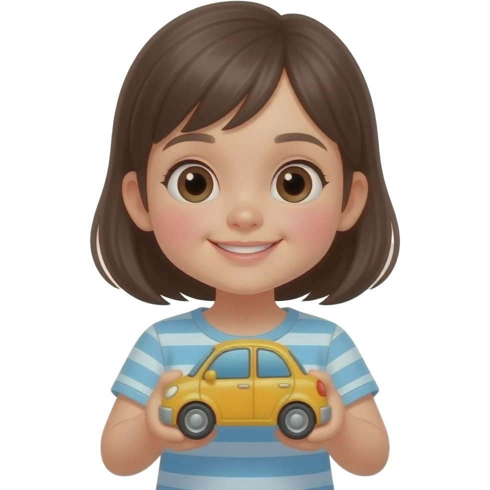 cute female Kid with car Toy, front facing emoji
