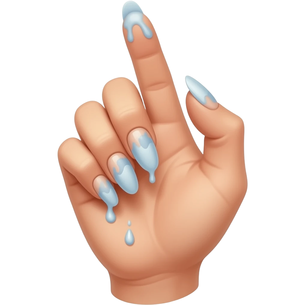 Female hand with long nails wet splatter on her index and middle finger emoji