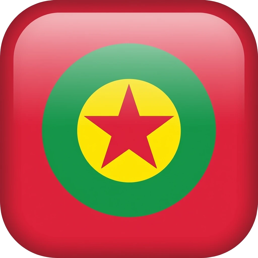 Bayrak emojisi bayrağı kırmızı zemin üzerine, ortasında yeşil-sarı daire içinde kırmızı yıldız bulunan bir tasarımdır emoji