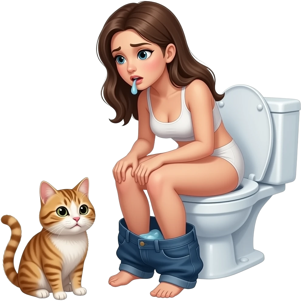 Naked cat furry Woman sit on toilet pants down diarrhea emoji
