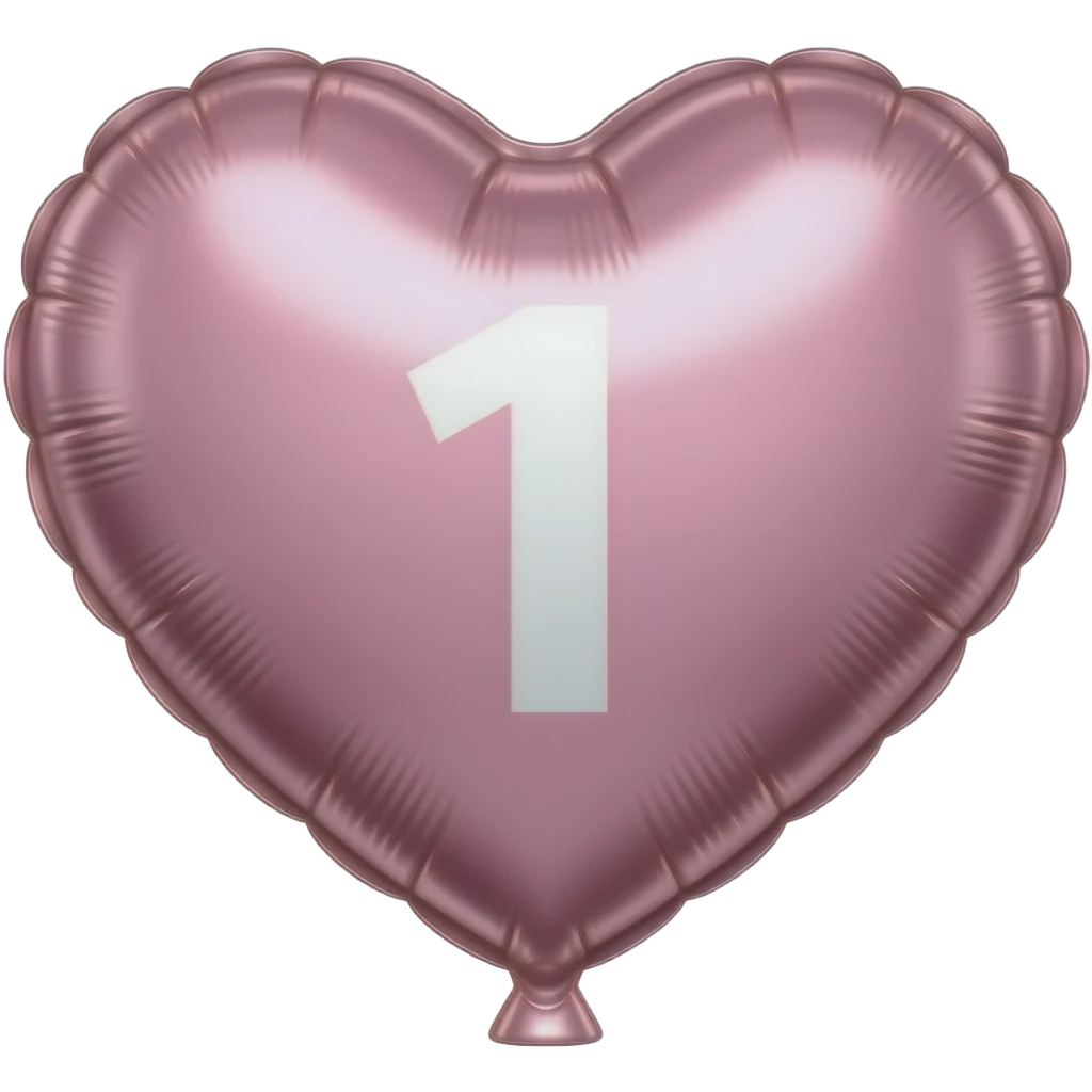 beautiful aesthetic realistic metallic heart-shaped balloons in pale pink colorwith a number 1 in the center emoji