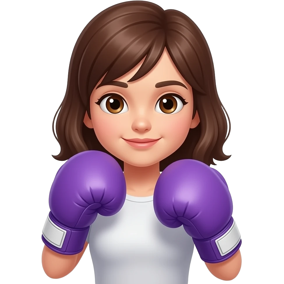 Chica morena  , con ojos cafes , cafe largo con guantes de boxeo morados emoji