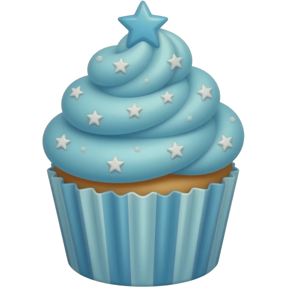 Light blue starry ribboned cupcake emoji