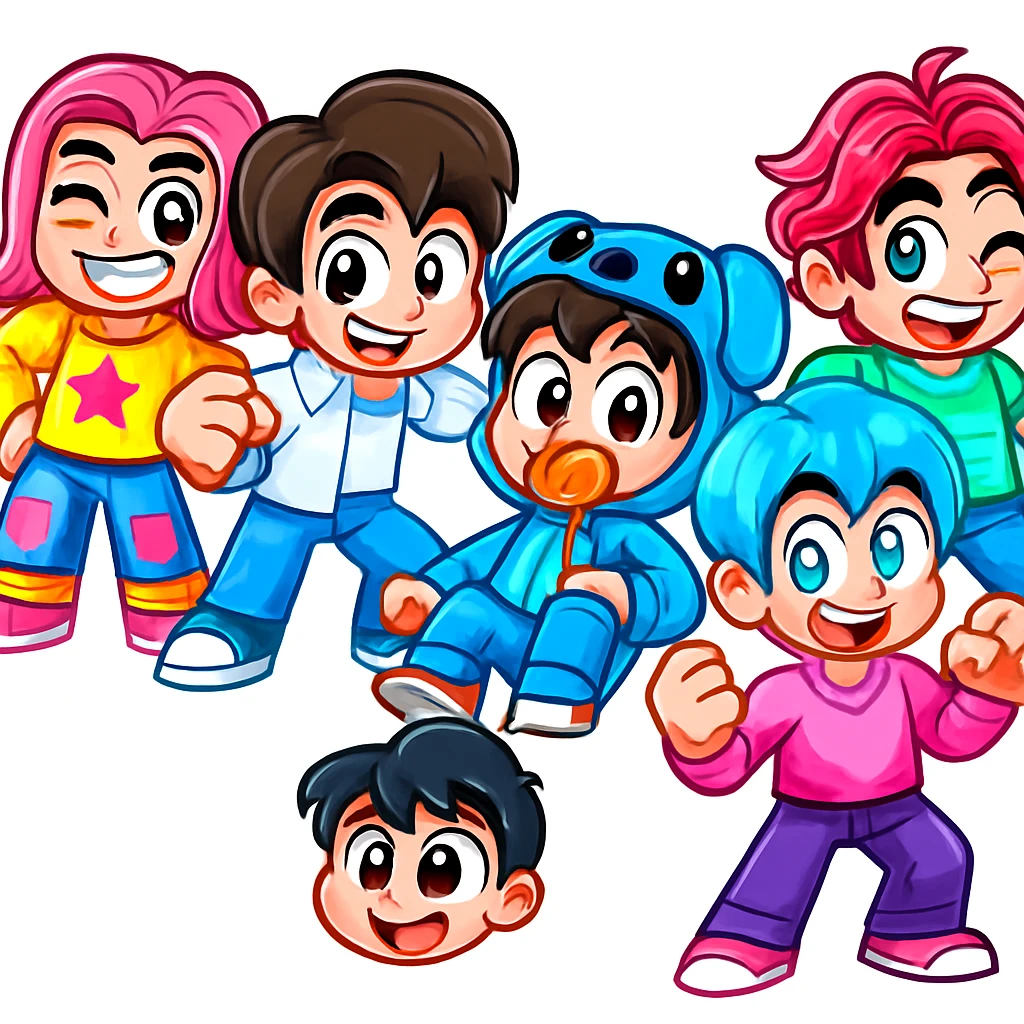 Extract every character from the background, including the clothes and accessories they are wearing, and place on a transparent background. Keep the original style and appearance exactly the same. and separately give me the picture

 emoji