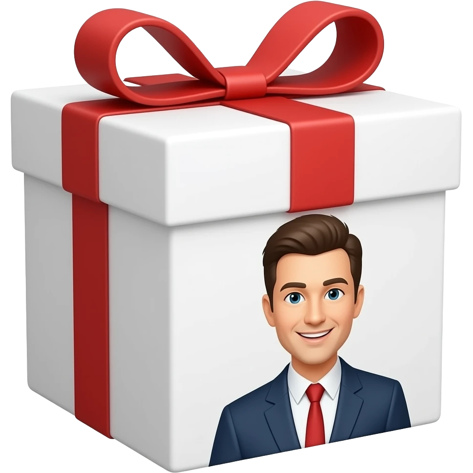 white gift box with happy man emoji