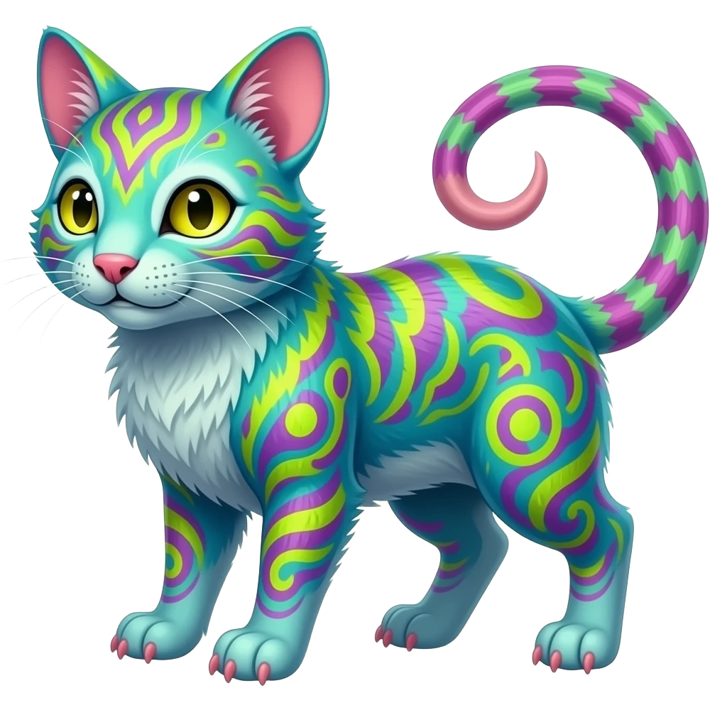 Tropical Neon-colored fantasy feline-rodent-marsupial-critter-vernid-fursona animal creature full body with intricate markings emoji