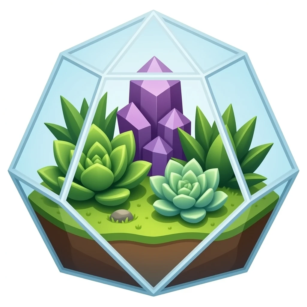 Mini succulents geometrical terrarium with amethyst cluster inside emoji