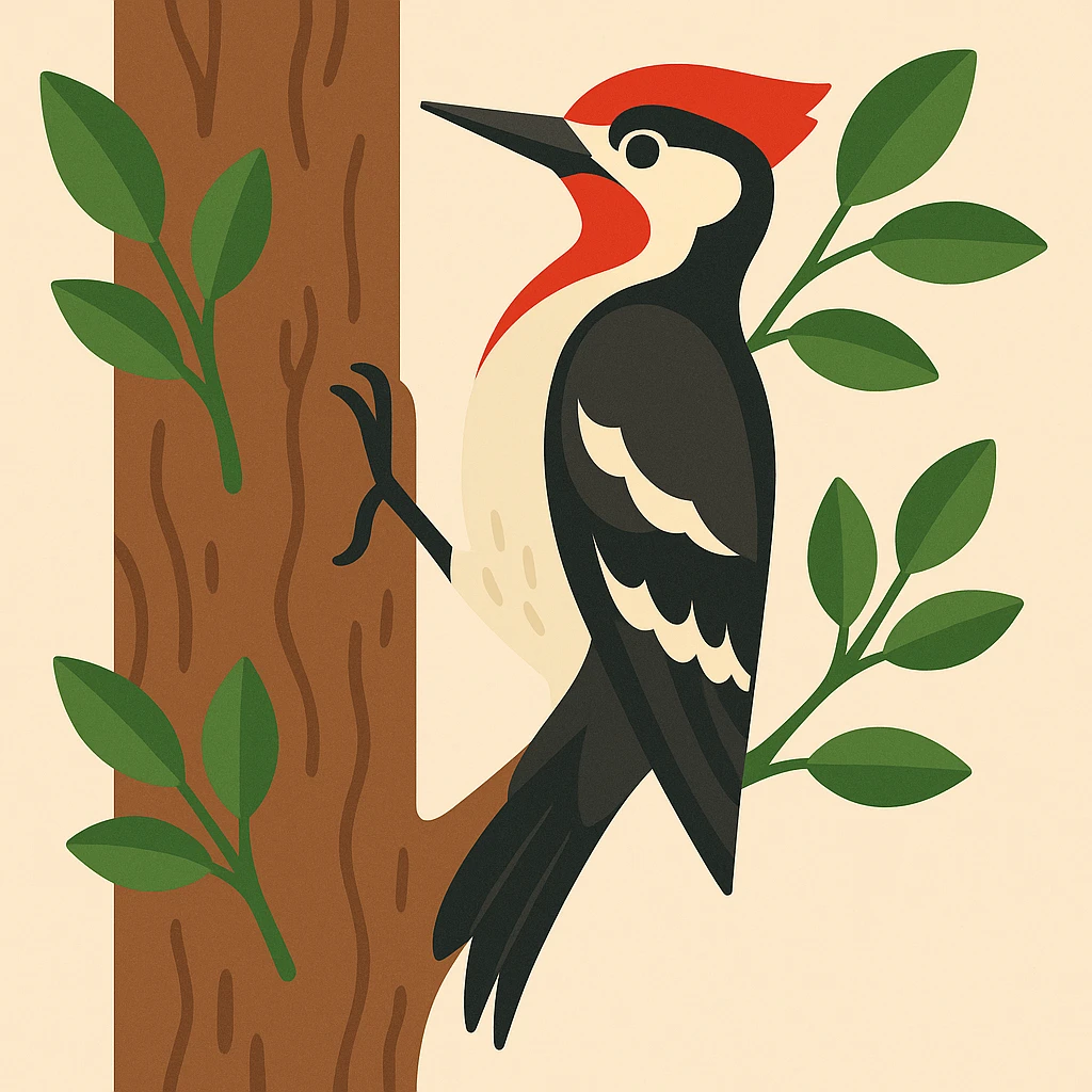 Flat design style woodpecker in the tree emoji