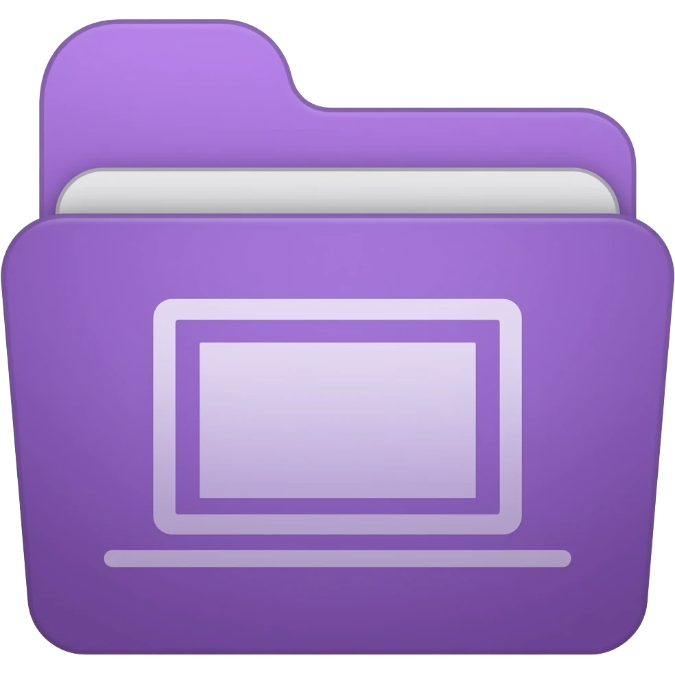 Overlay: Purple folder with a screen/layer icon. emoji