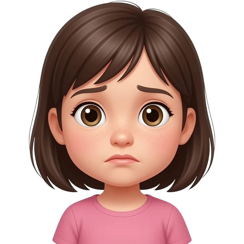 little girl, watching quietly, curious and slightly confused expression, soft eyes, neutral mouth, minimalist flat illustration, warm tones, consistent style, same character design, no background, expressive face, subtle emotions emoji