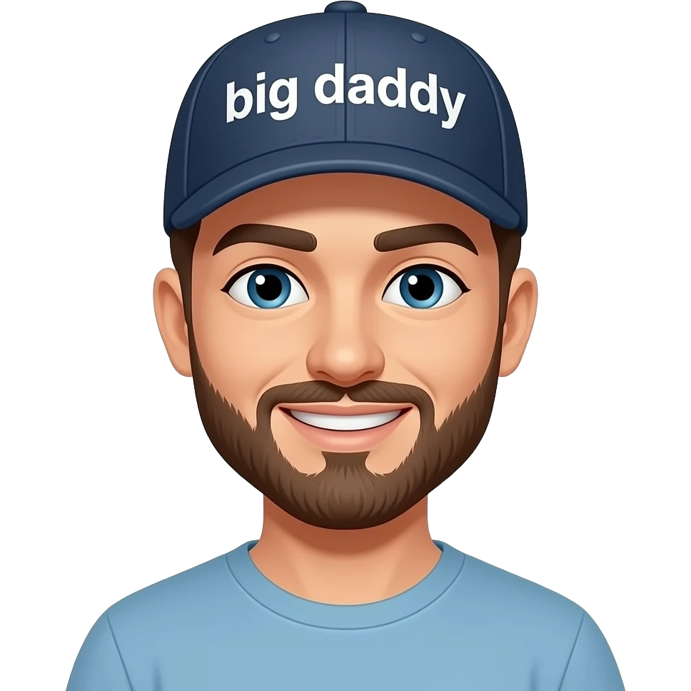 Funny man with a snap back hat that says “big daddy” emoji