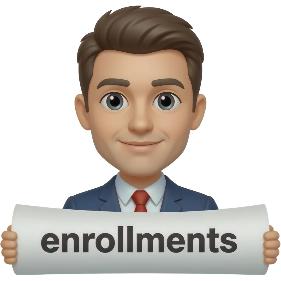 white man wearing  rolling a paper that says enrollments emoji