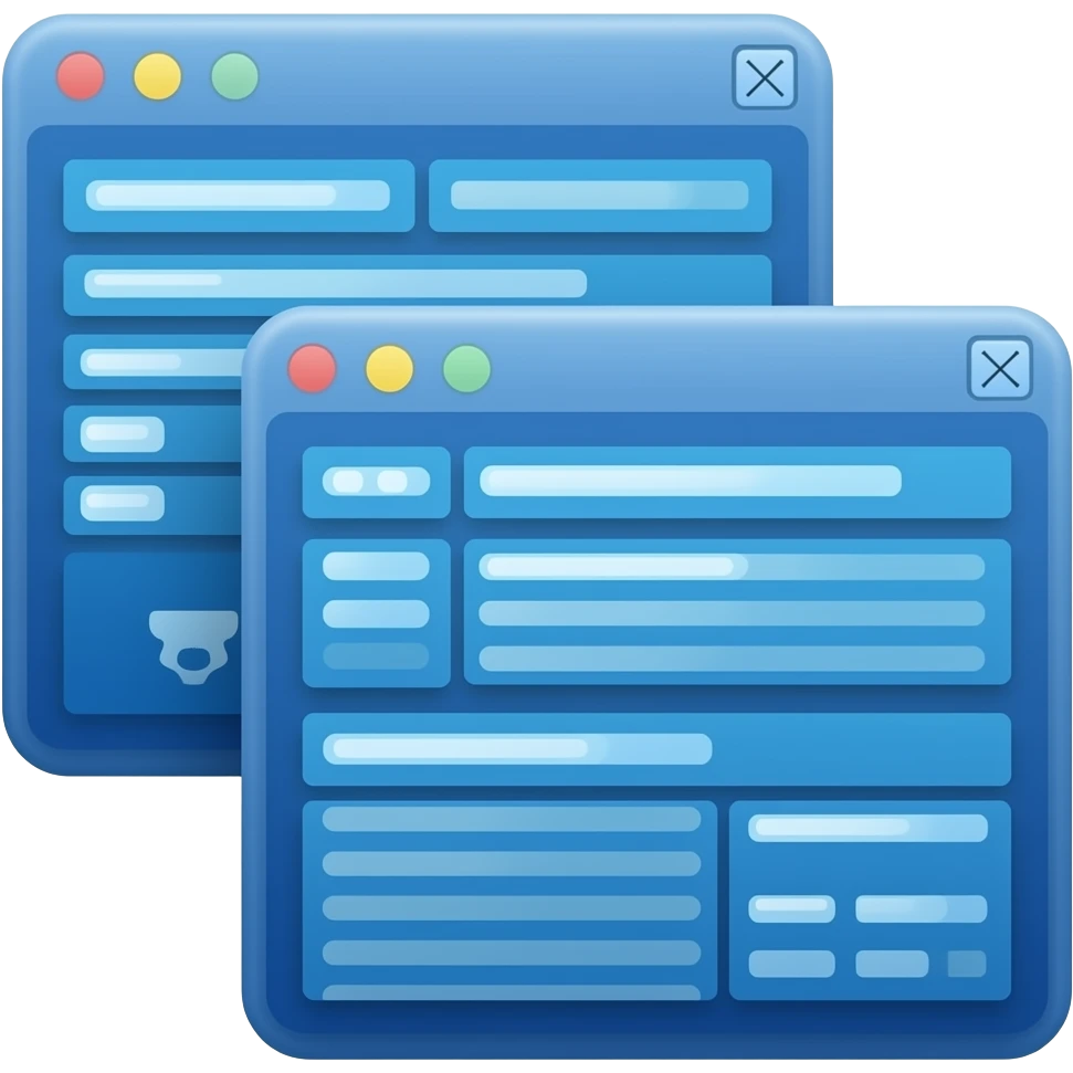 Bright  Blue color two layer UI pop ups 2D render iPhone emoji png of a detailed Computer UI pop ups emoji