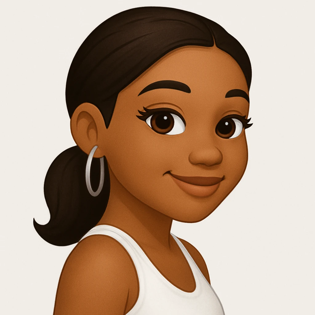 turn the second man in emoji style of the 1st image, match the facial features and match dressing style of the 2nd image, she is wearing white tank top lose, side pose emoji