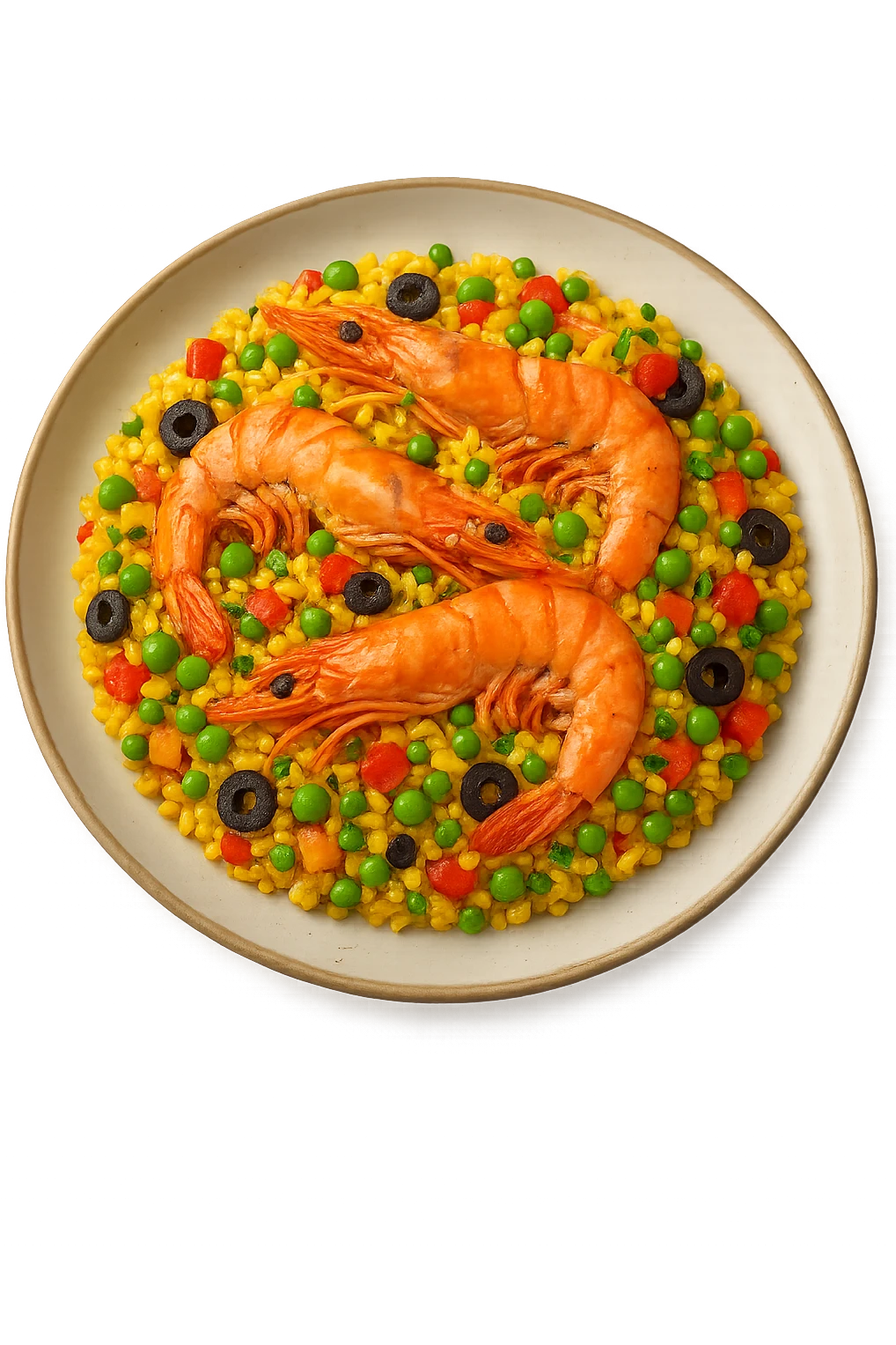 Riso Freddo stile Paella con Mazzancolle in un piatto emoji