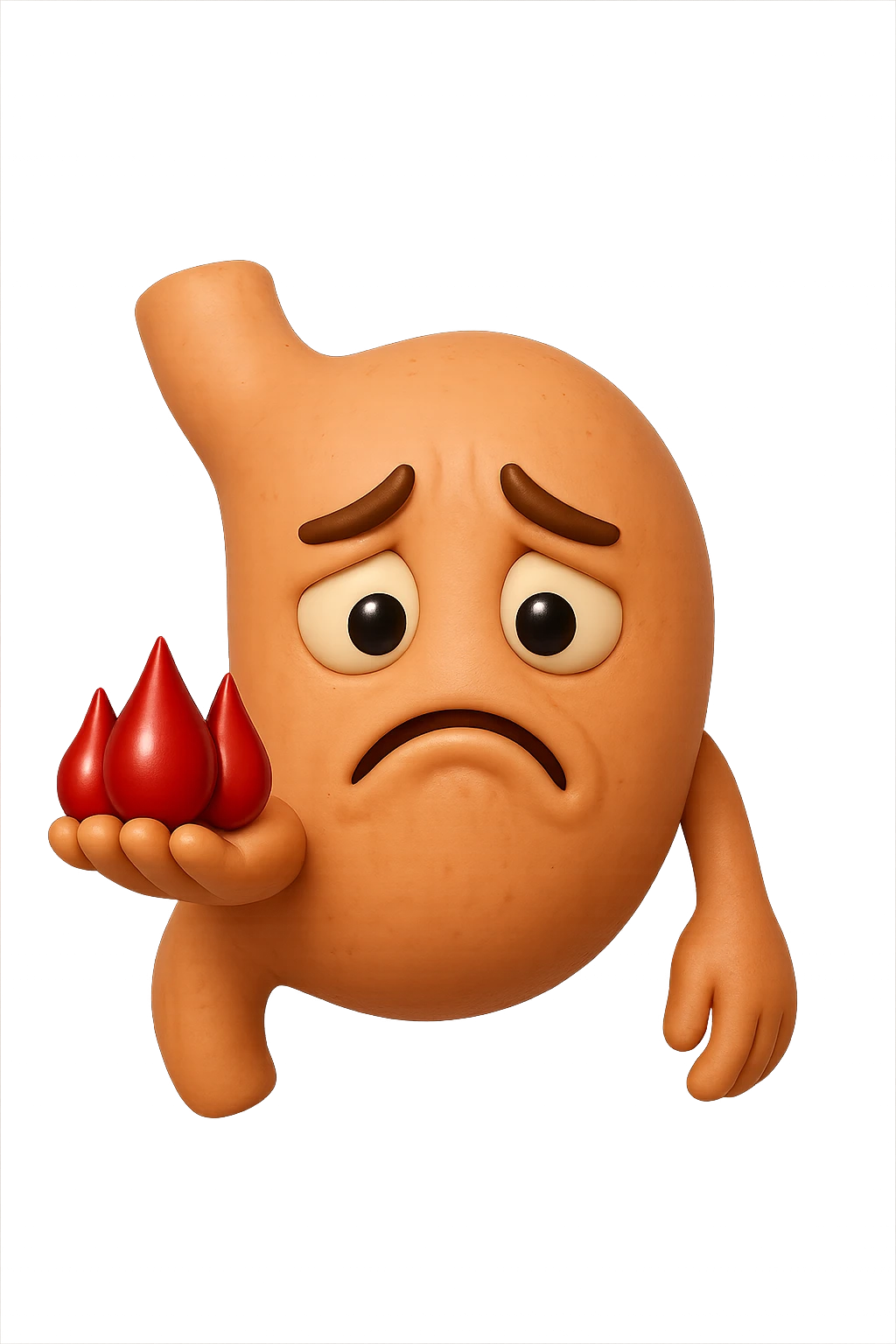 emoji stile iphone 3d di stomaco triste con 3 gocce di sangue 3d in mano, iperrealistiche 4k emoji