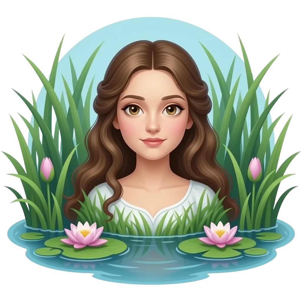 ethereal Ophelia lies in the water wrapped in grass and water lilies - a scene from the original painting by John Everett Miles emoji