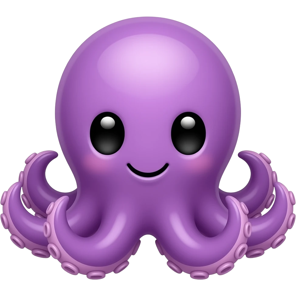 This image is a cartoon illustration of a cute, purple octopus with large black eyes and a smiling expression. emoji