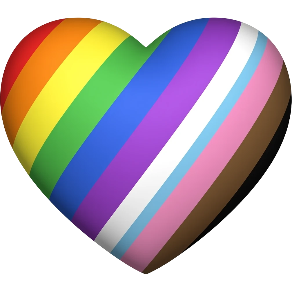 Progress flag heart red, orange, yellow, green, blue, violet, white, pink, light blue, brown and black emoji