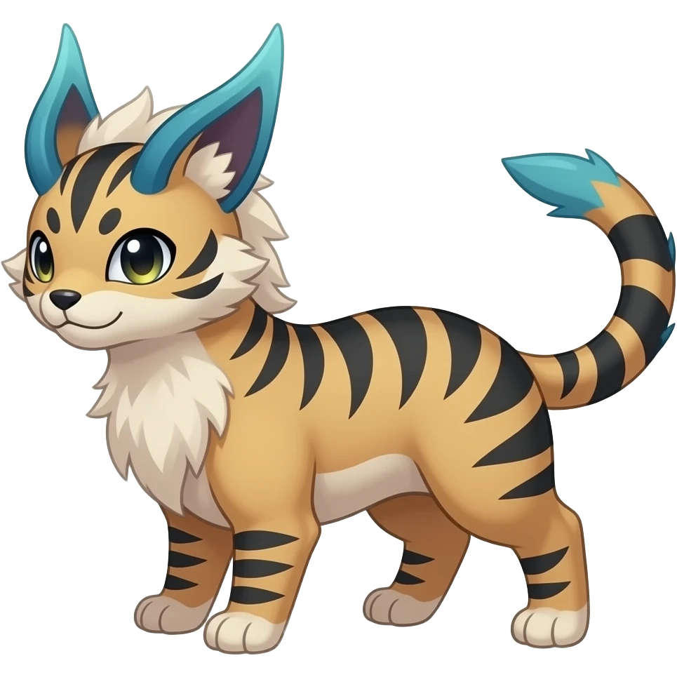 Hay-patterned ancient Short-legged quadrupedal elegant oriental feral painted Absol-Glaceon-Sylveon-animal-Fakémon-fusion-hybrid-creature emoji