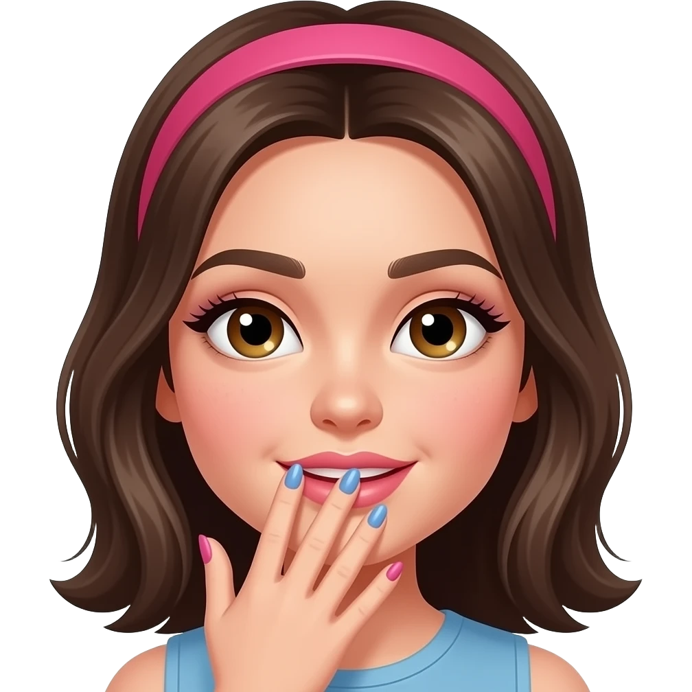 Fille maquillée avec ongles fait main à la bouche emoji